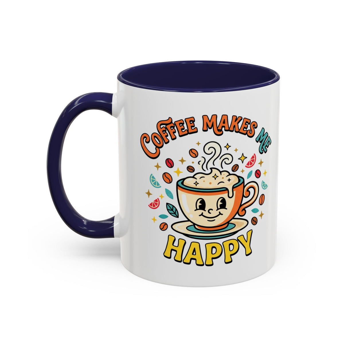 Coffee Mug — "Coffee Makes Me Happy" Cute Retro Accent Mug (11/15oz)