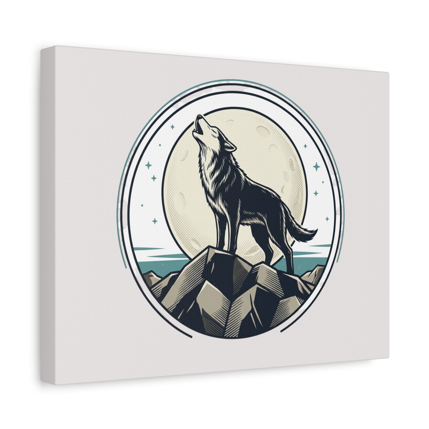 Howling Wolf Canvas Wall Art — Moonlit Wilderness Matte Stretched Print