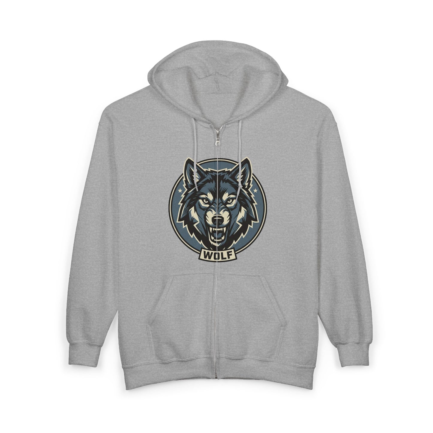 Wolf Head Zip Hoodie — Vintage Wolf Full-Zip Hooded Sweatshirt
