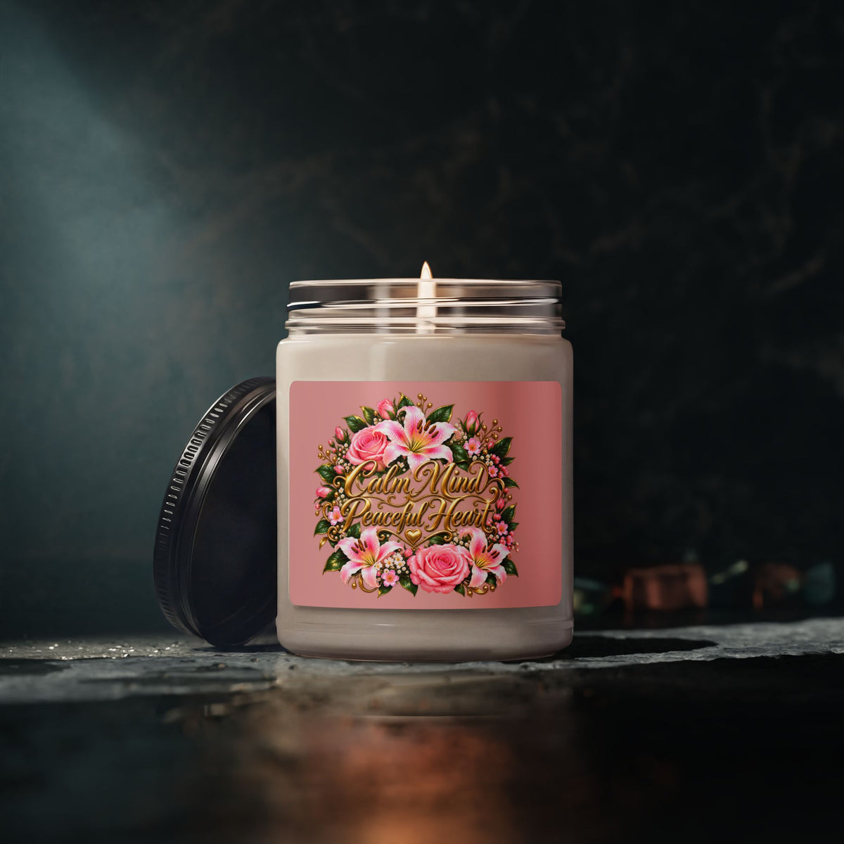 Calm Mind Peaceful Heart 9oz Scented Soy Candle — Floral Relaxation Jar