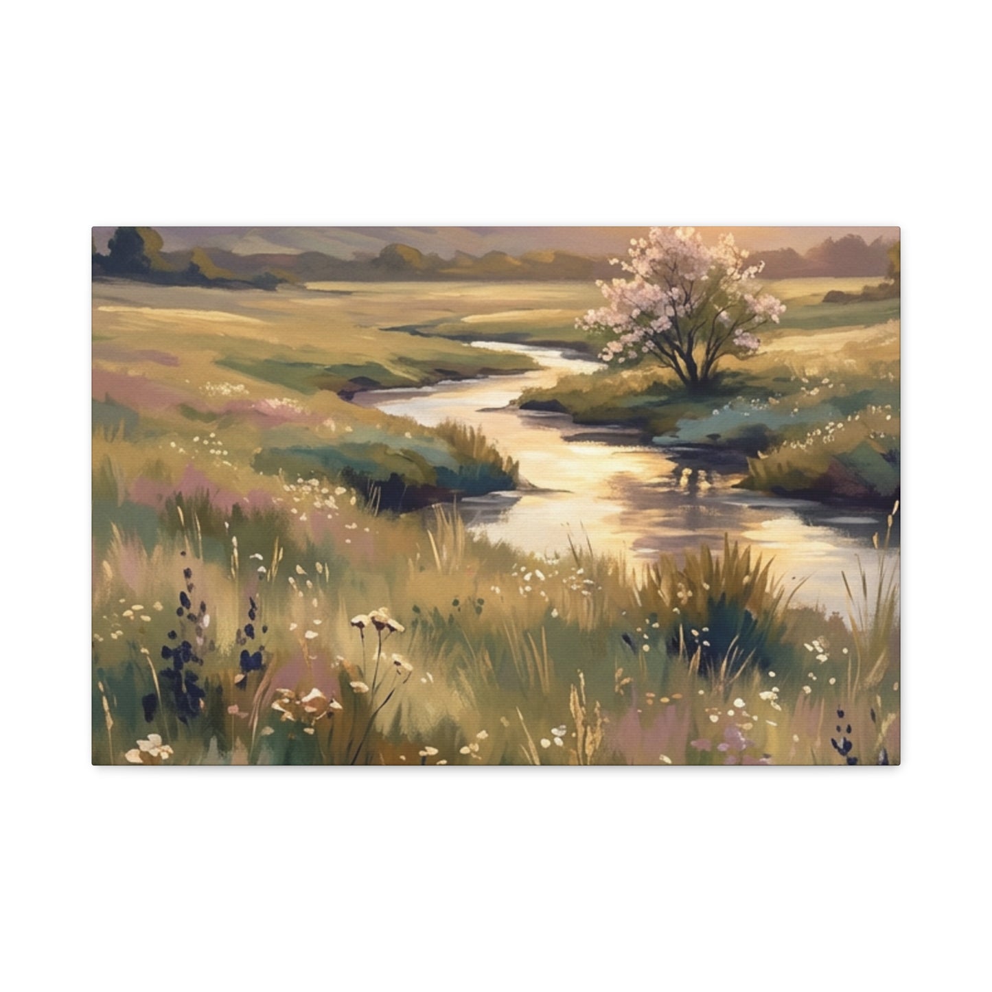 Serene Meadow Stream Matte Canvas Art — Stretched Wall Decor