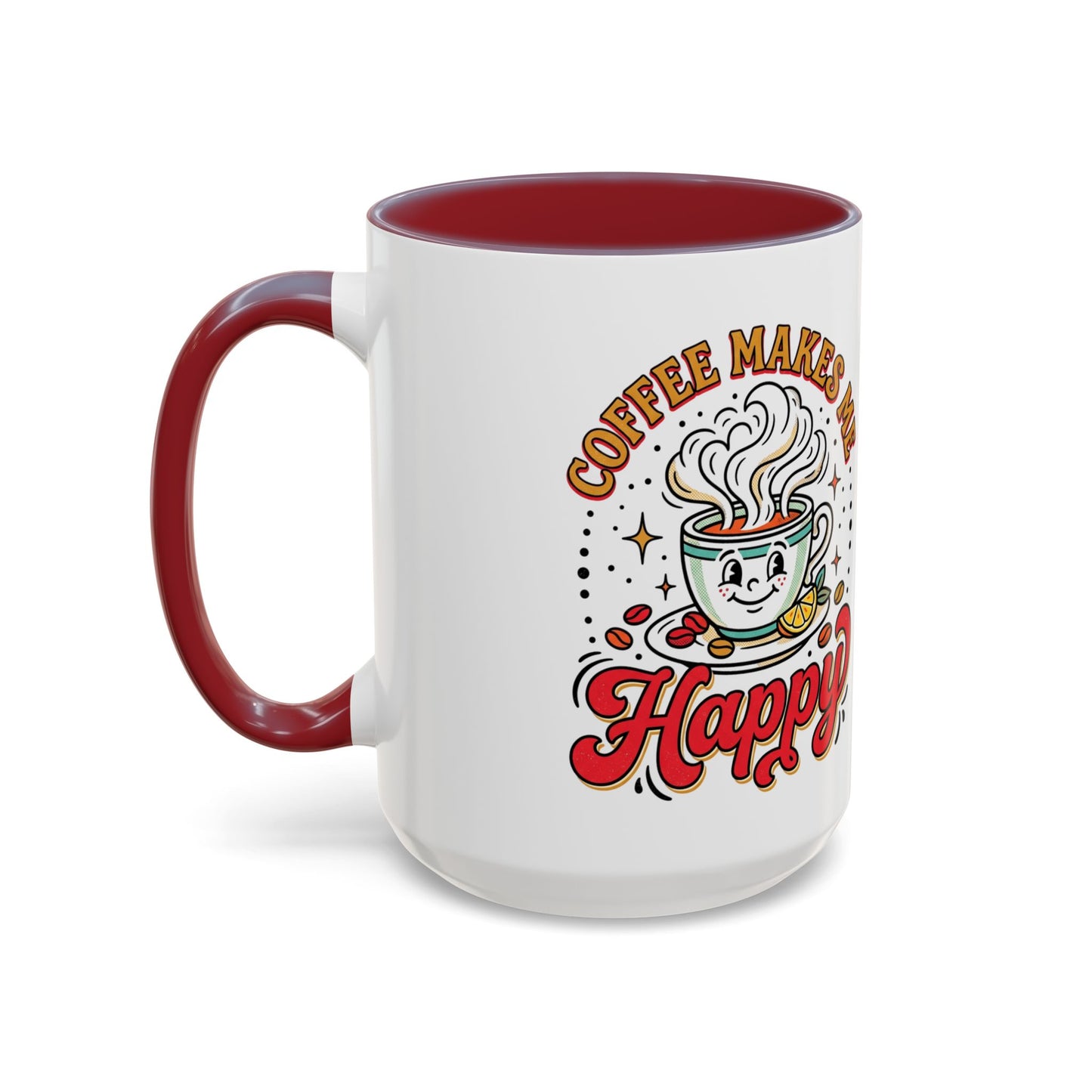 Coffee Mug — "Coffee Makes Me Happy" Cute Retro Accent Mug (11/15oz)