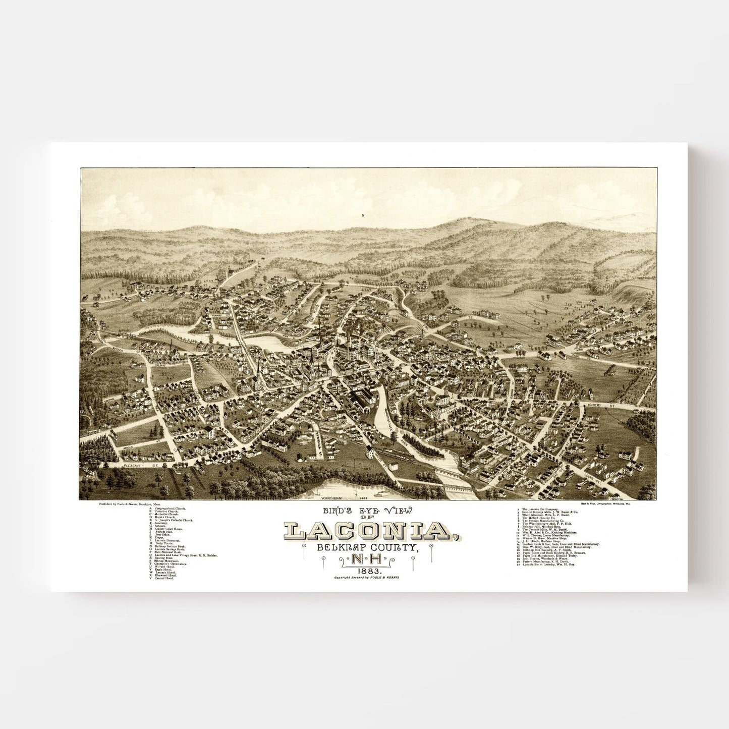 Vintage Map of Laconia, New Hampshire 1883