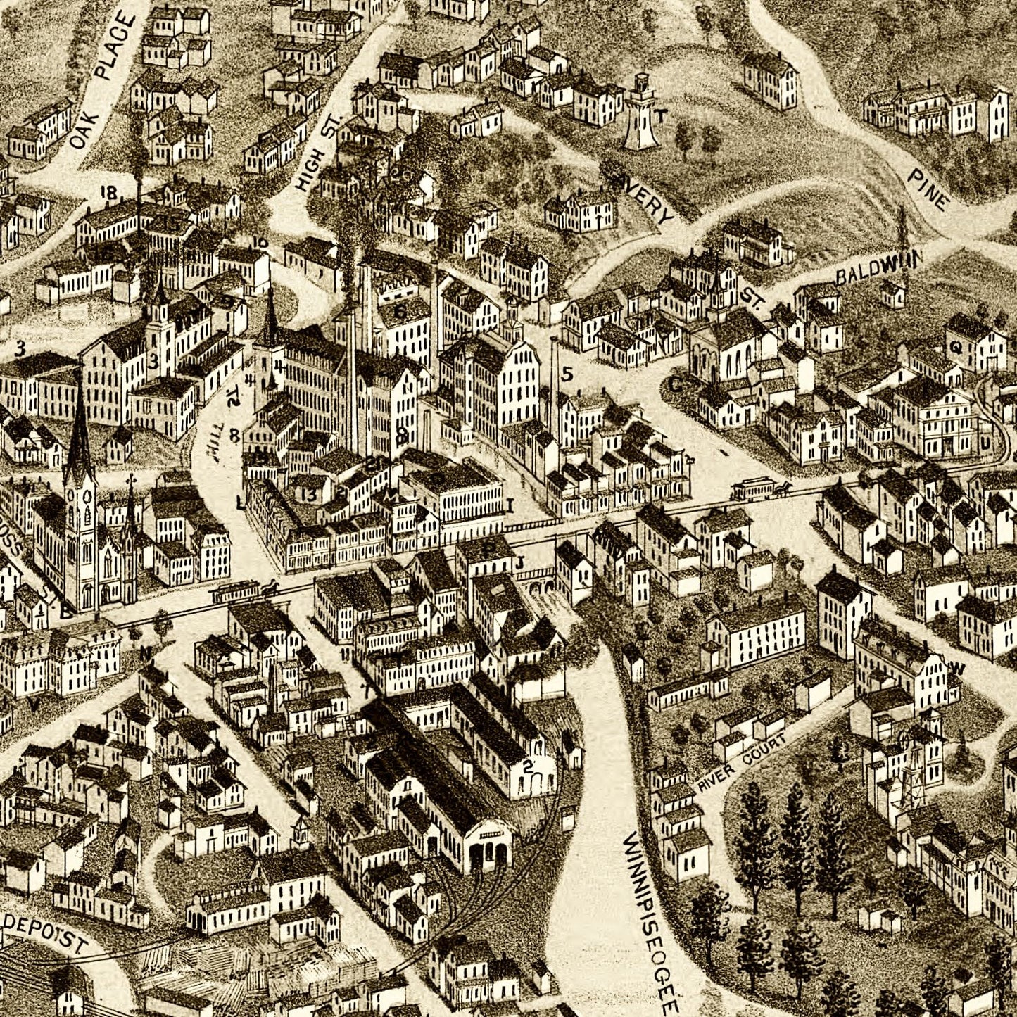 Vintage Map of Laconia, New Hampshire 1883