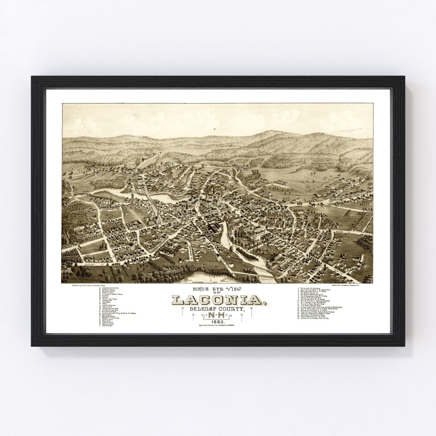 Vintage Map of Laconia, New Hampshire 1883