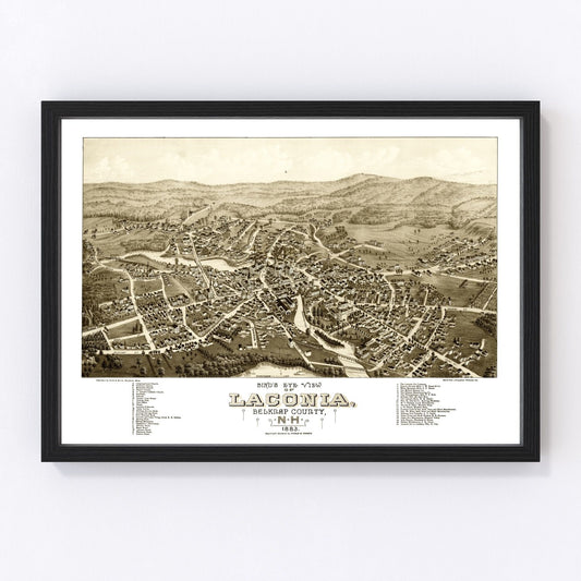 Vintage Map of Laconia, New Hampshire 1883
