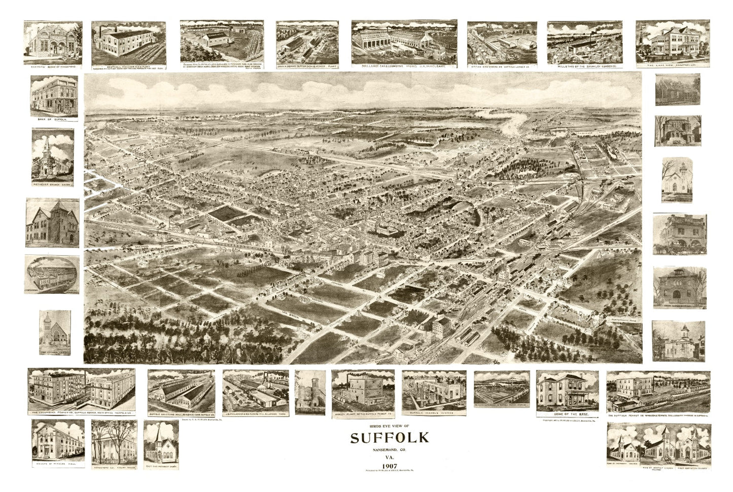 Vintage Map of Suffolk, Virginia 1907