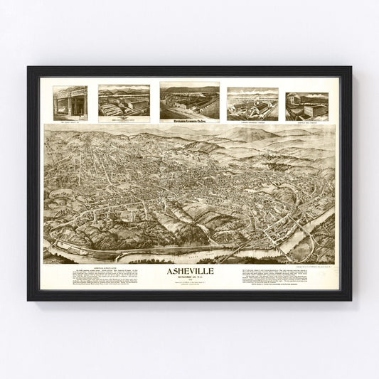 Vintage Map of Asheville, North Carolina 1912