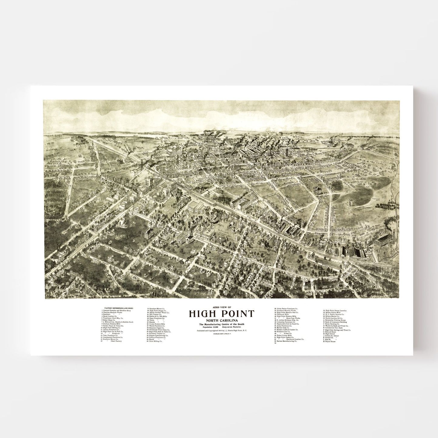 Vintage Map of High Point, North Carolina 1913