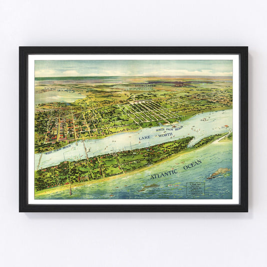 Vintage Map of Palm Beach & Lake Worth, Florida 1915