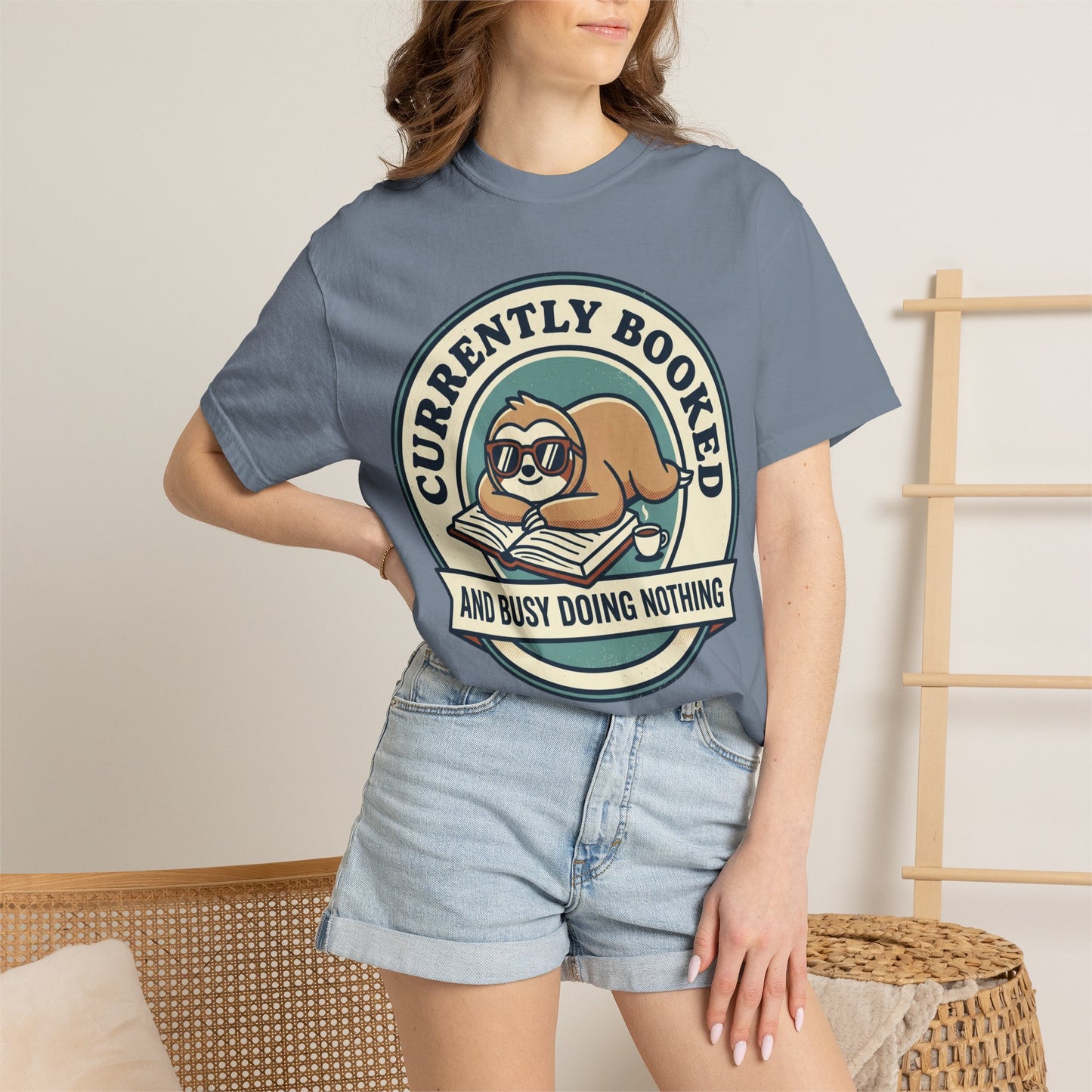 Currently Booked Sloth T-Shirt — "Currently Booked and Busy Doing Nothing" Graphic Tee for Readers