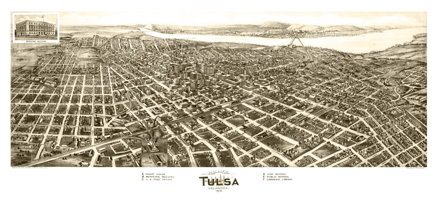 Vintage Map of Tulsa, Oklahoma 1918