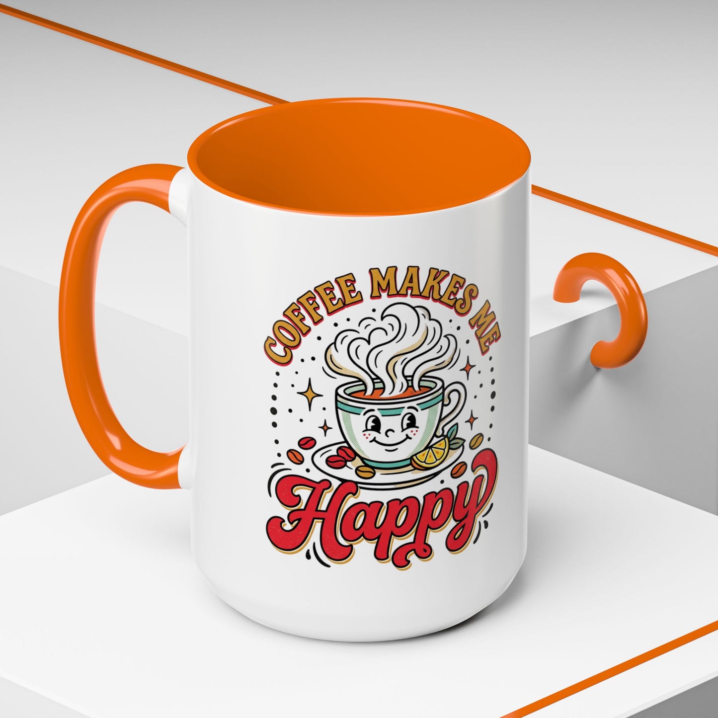 Coffee Mug — "Coffee Makes Me Happy" Cute Retro Accent Mug (11/15oz)