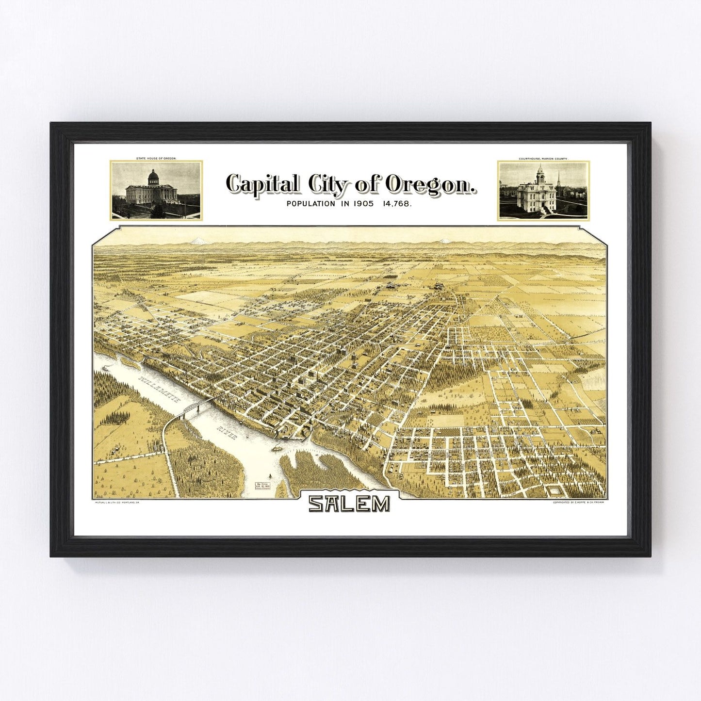 Vintage Map of Salem, Oregon 1905