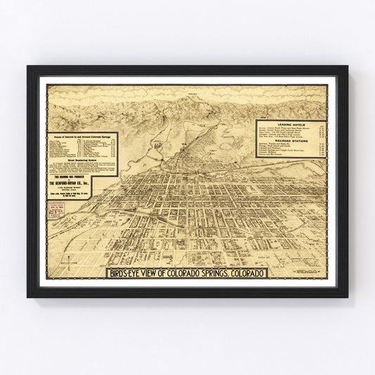 Vintage Map of Colorado Springs, Colorado 1909