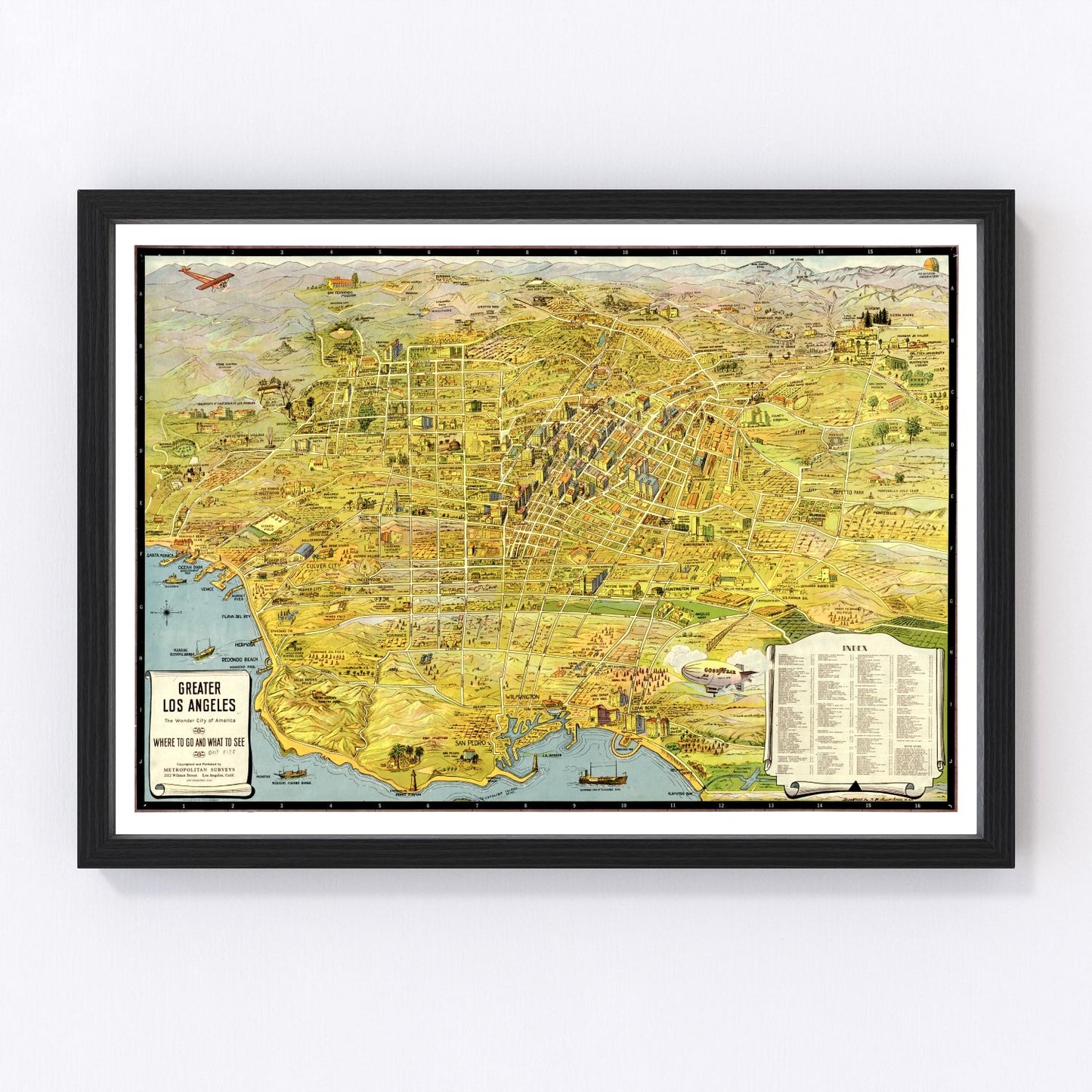 Vintage Map of Los Angeles, California 1932