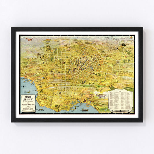 Vintage Map of Los Angeles, California 1932