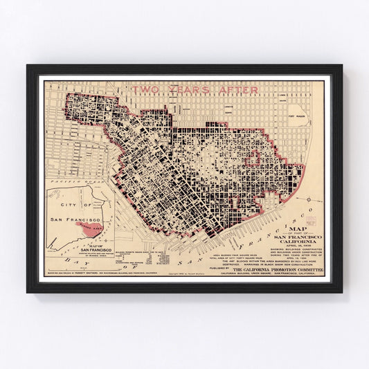 Vintage Map of San Francisco, California 1908