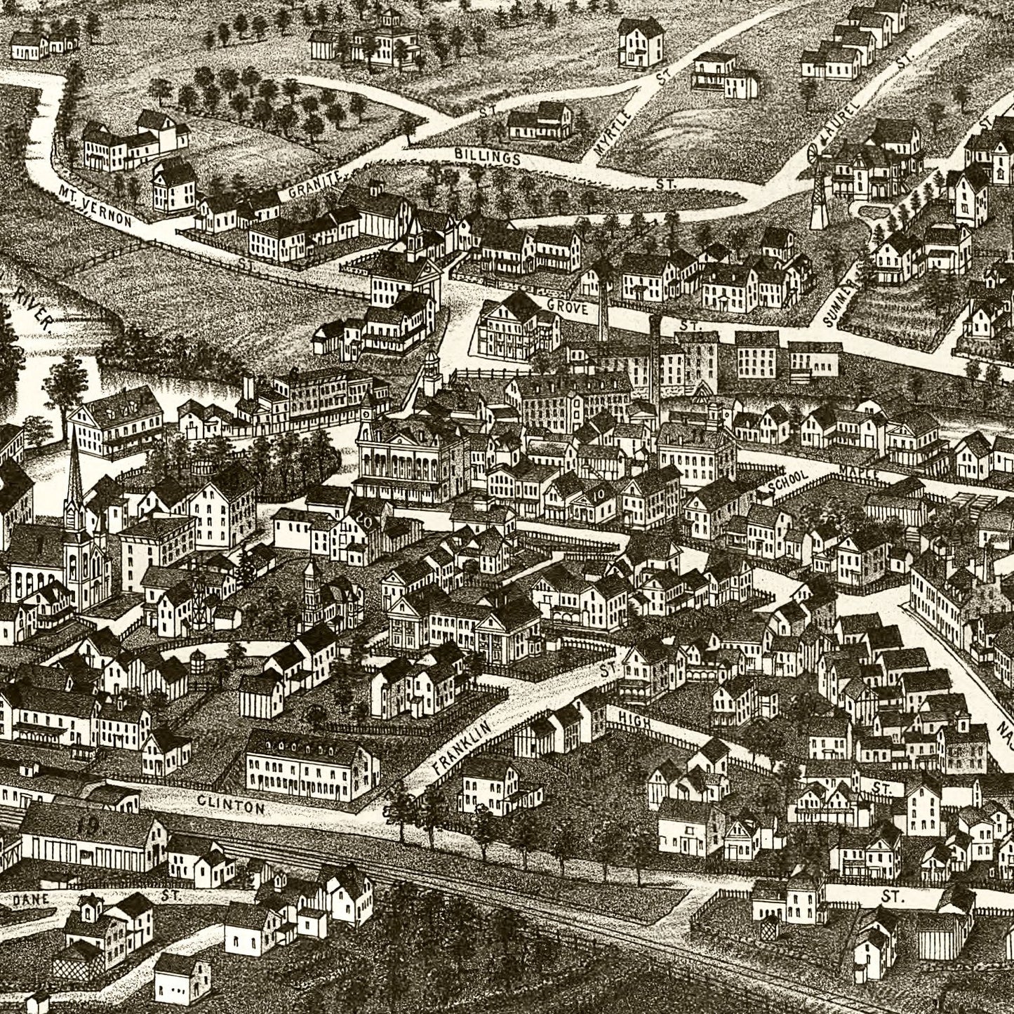 Vintage Map of Milford, New Hampshire 1886