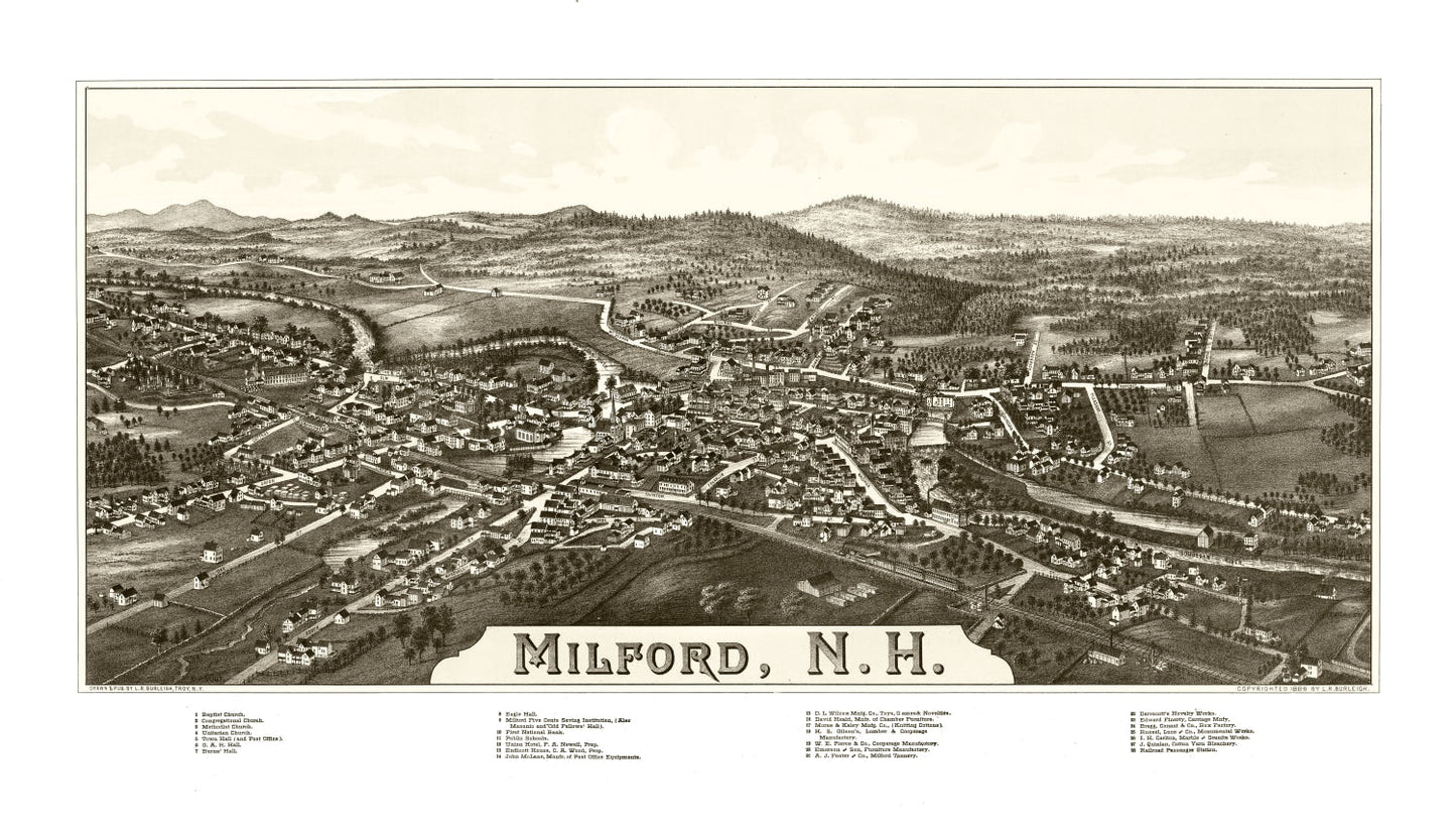 Vintage Map of Milford, New Hampshire 1886