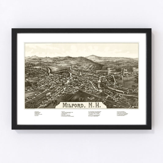 Vintage Map of Milford, New Hampshire 1886
