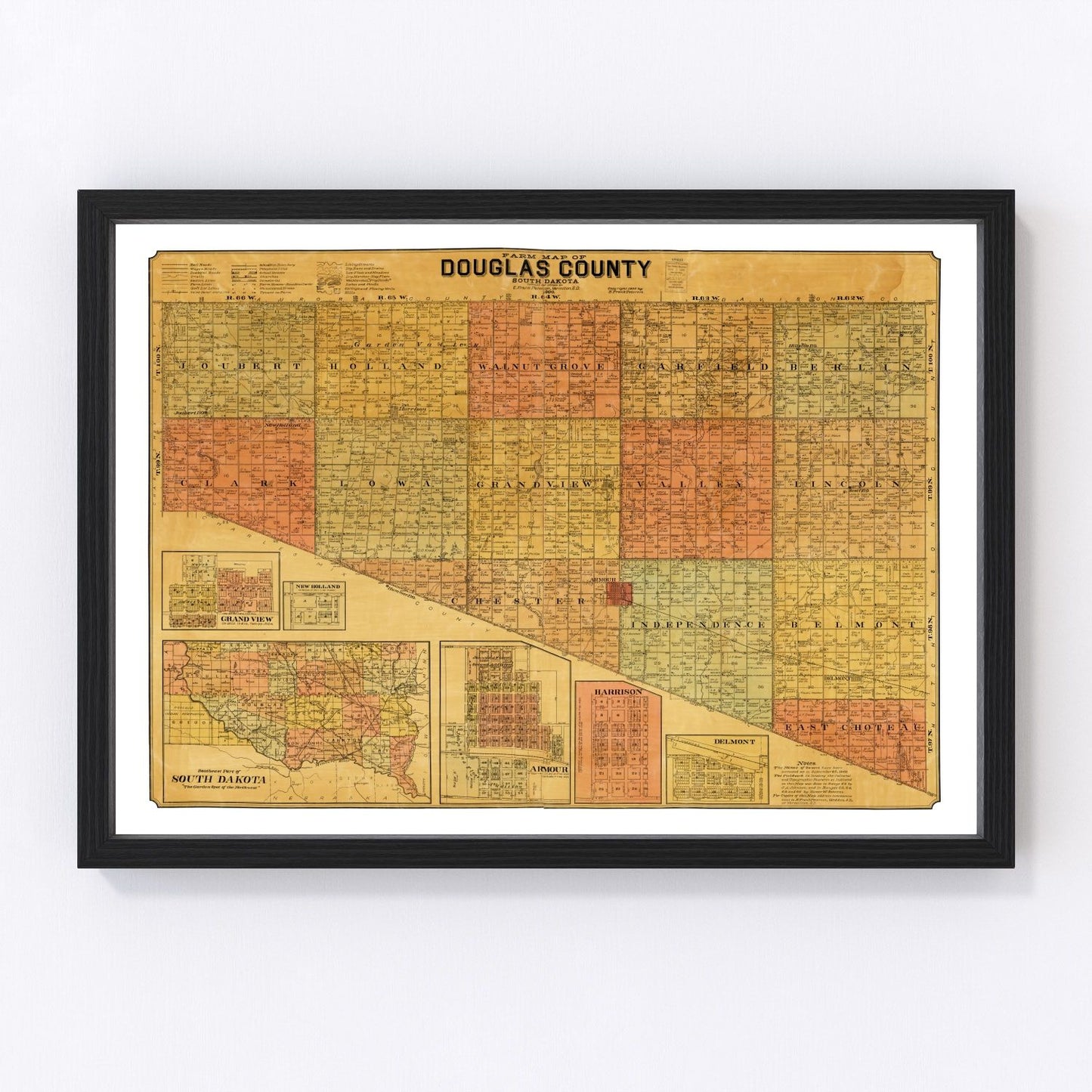 Vintage Map of Douglas County, South Dakota 1900