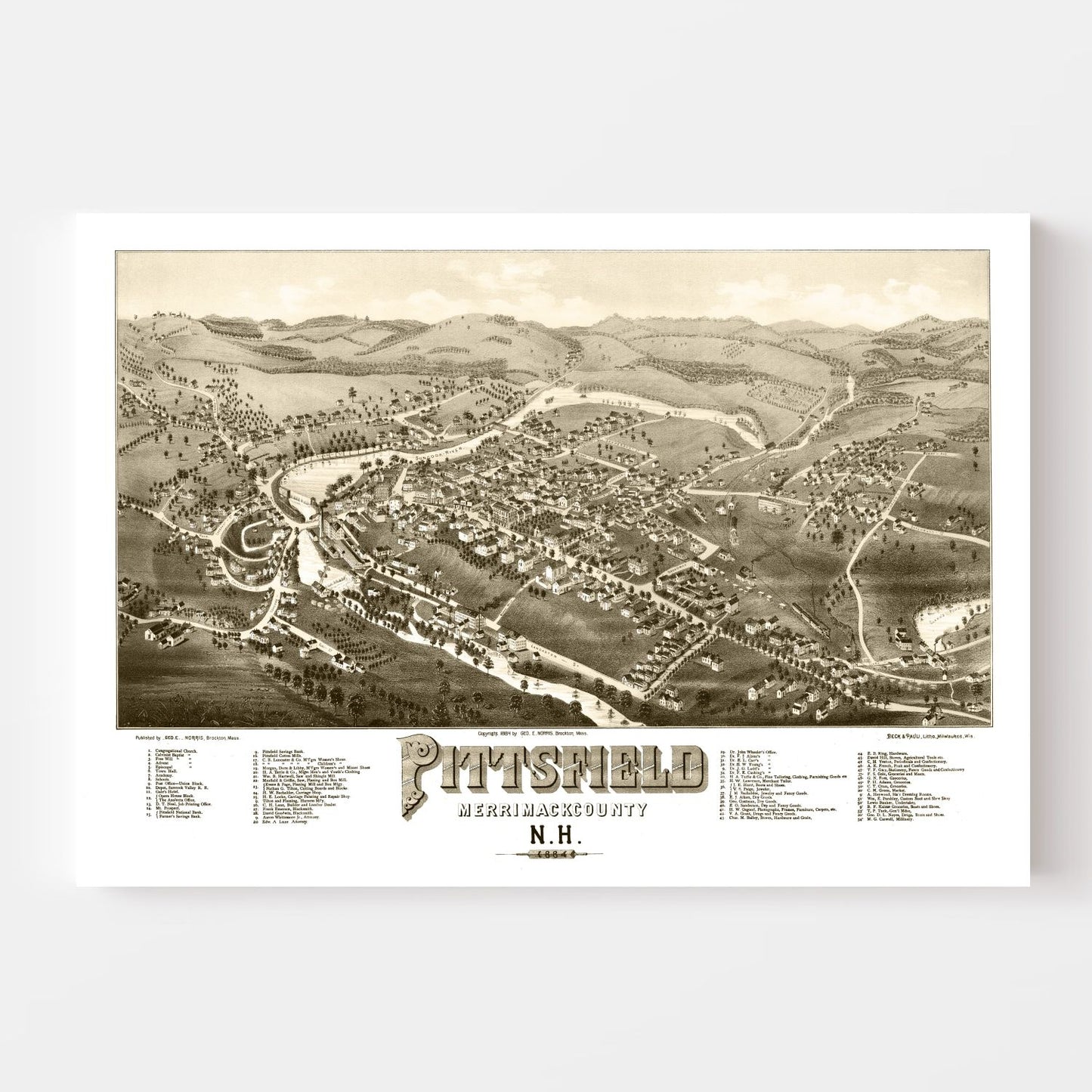 Vintage Map of Pittsfield, New Hampshire 1884
