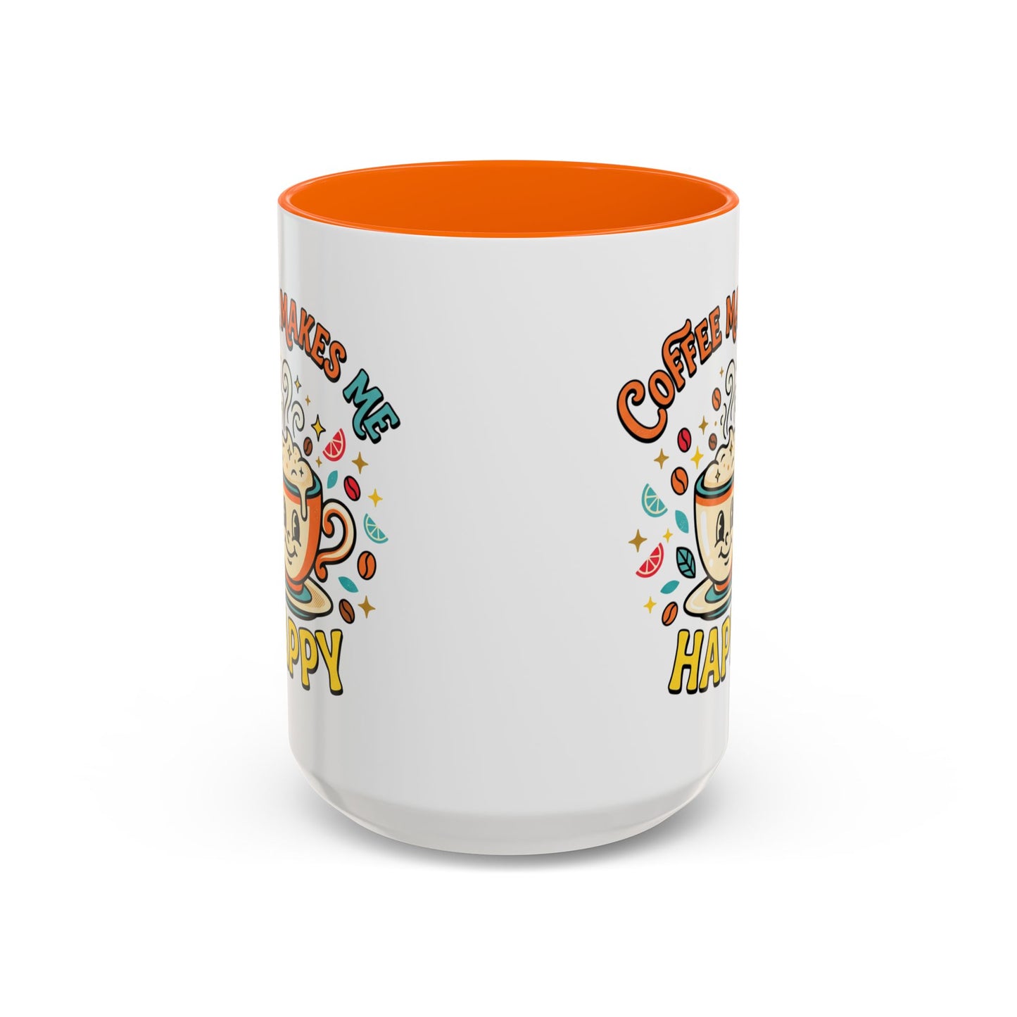 Coffee Mug — "Coffee Makes Me Happy" Cute Retro Accent Mug (11/15oz)
