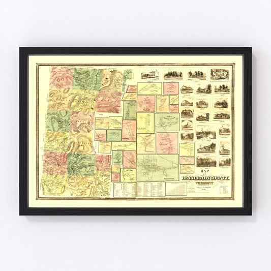 Vintage Map of Bennington County, Vermont 1856