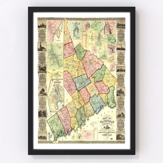Vintage Map of Fairfield County, Connecticut 1856