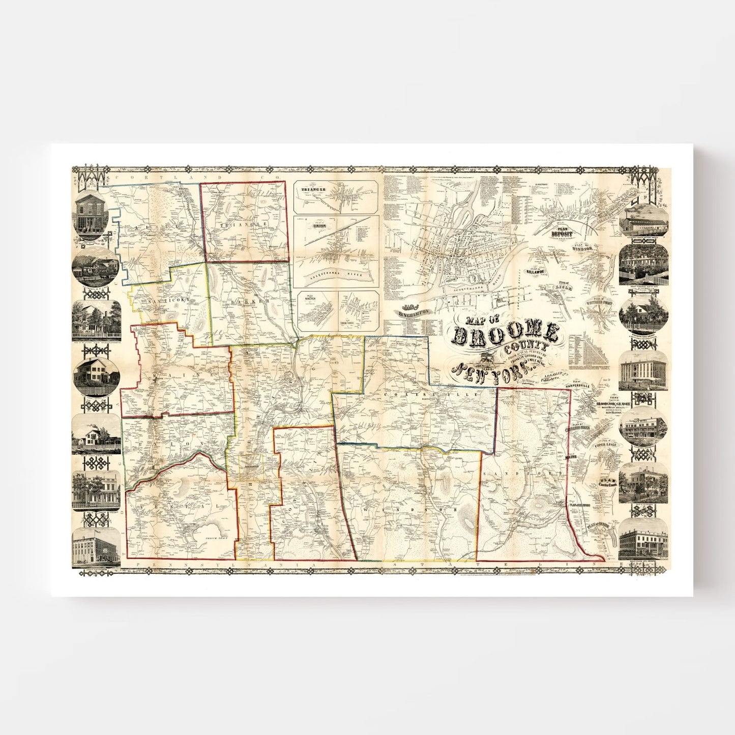 Vintage Map of Broome County, New York 1855