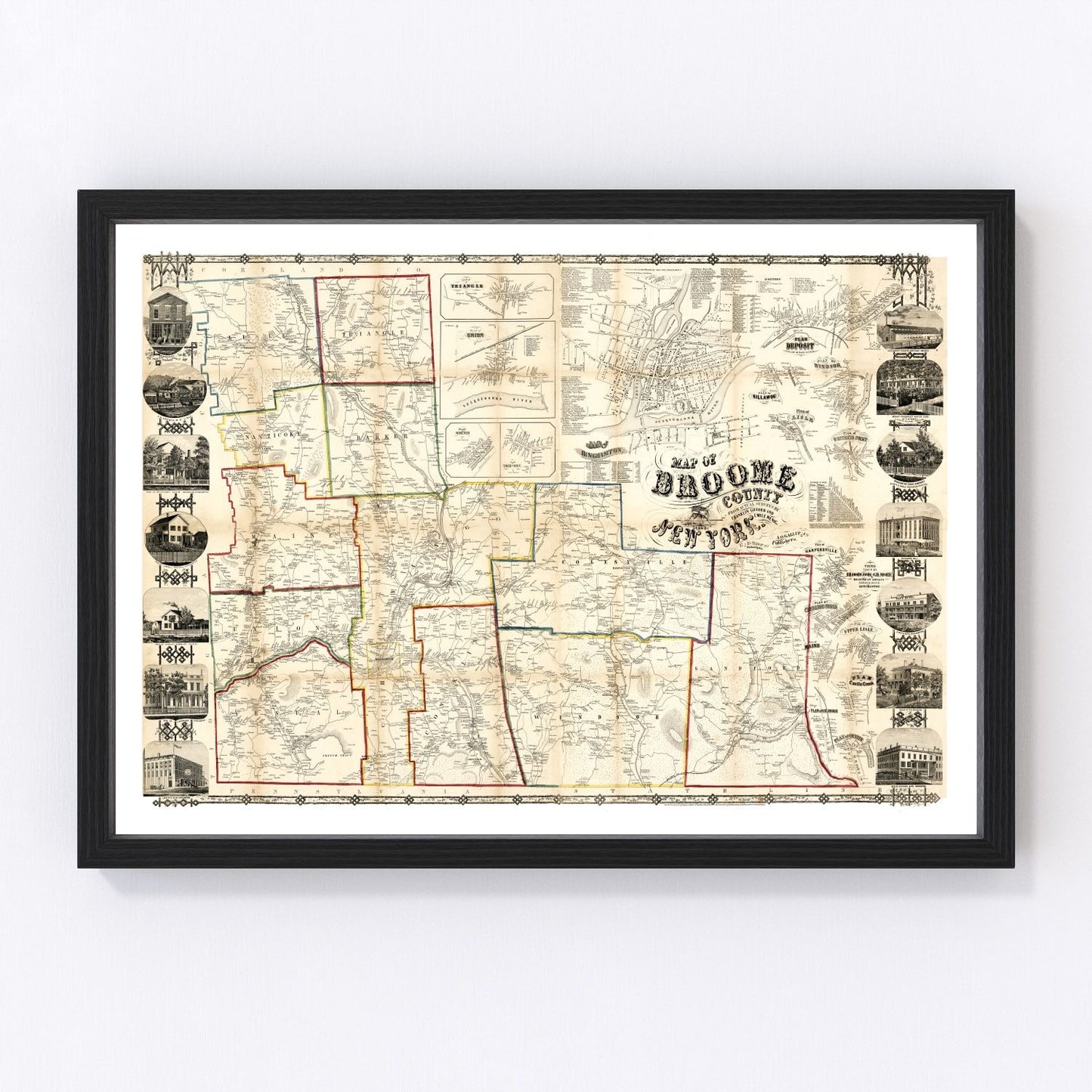 Vintage Map of Broome County, New York 1855