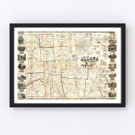 Vintage Map of Broome County, New York 1855