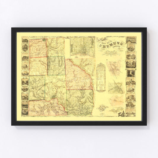 Vintage Map of Chemung County, New York 1853