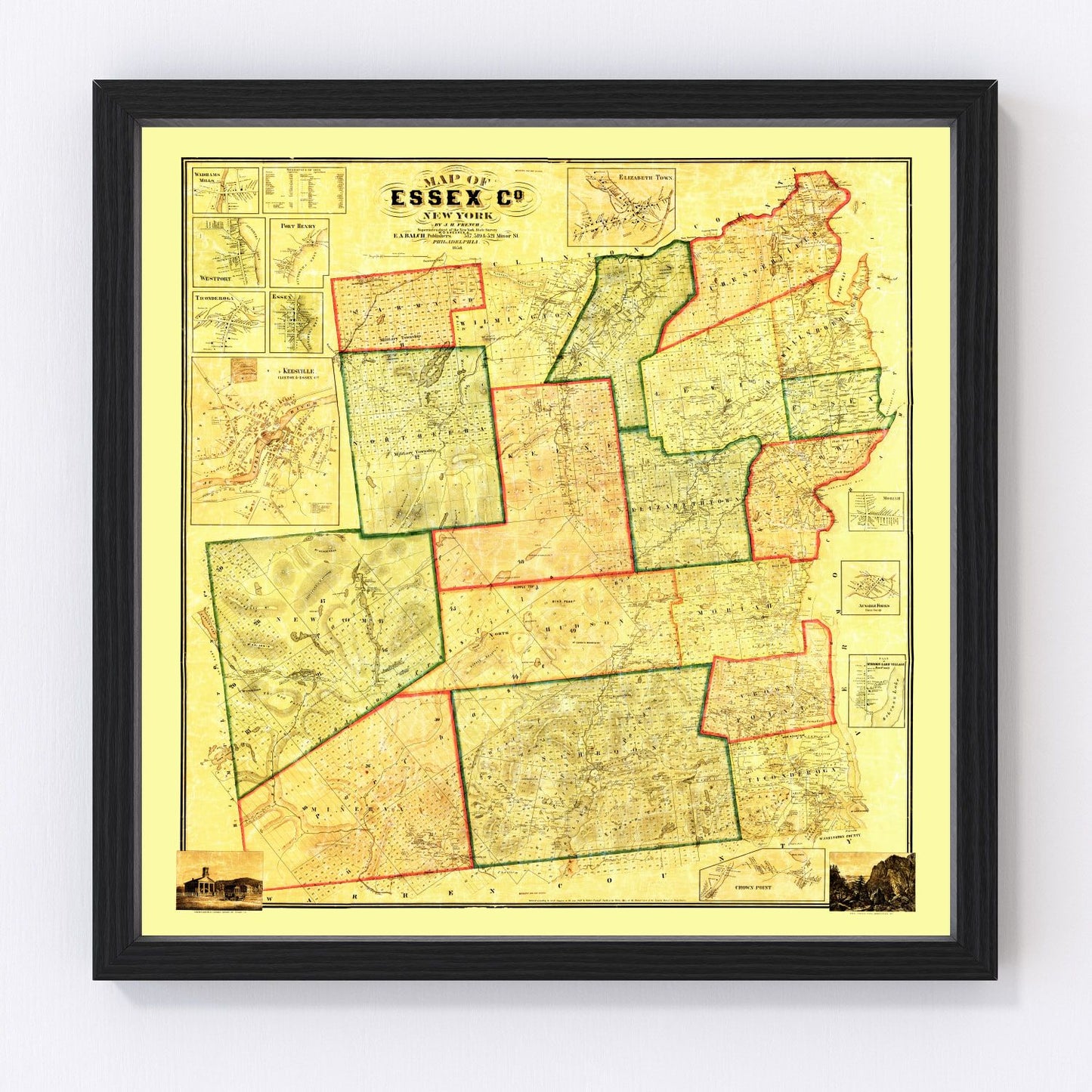 Vintage Map of Essex County, New York 1858
