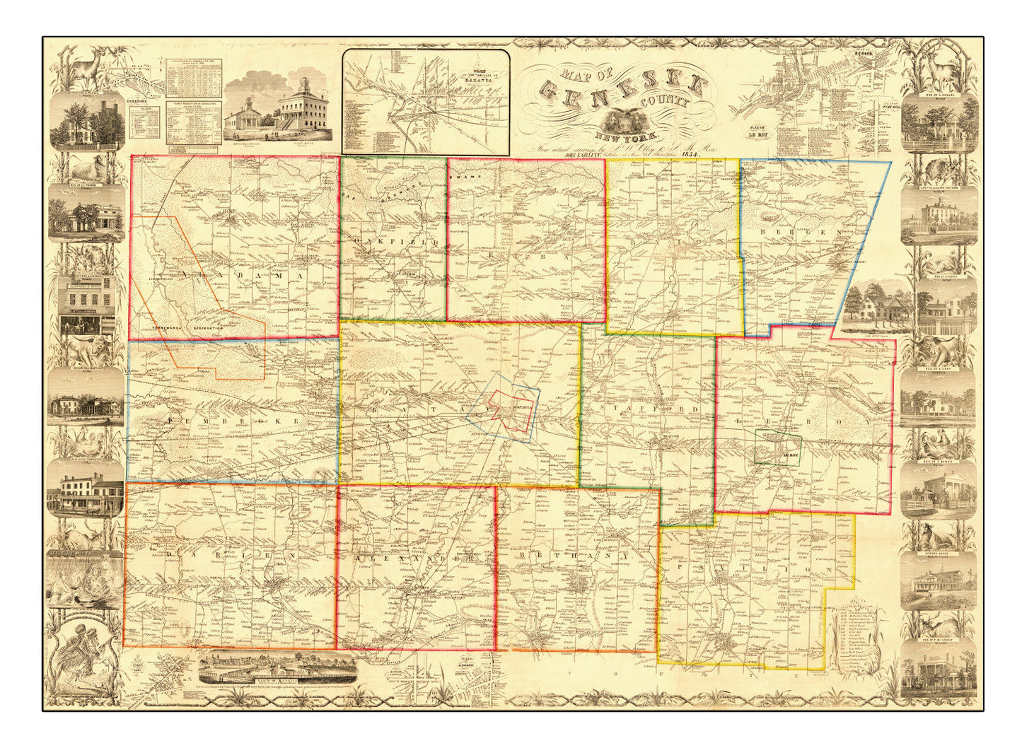 Vintage Map of Genesee County, New York 1854