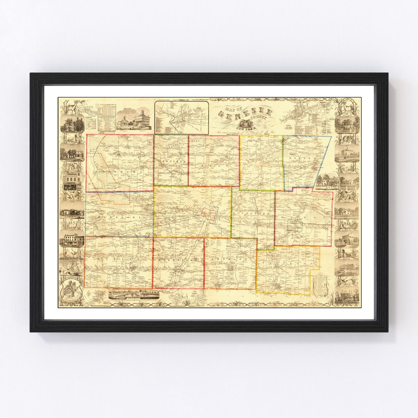 Vintage Map of Genesee County, New York 1854