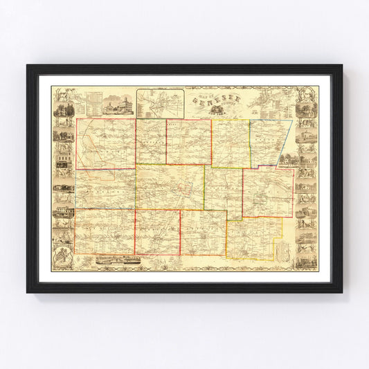Vintage Map of Genesee County, New York 1854