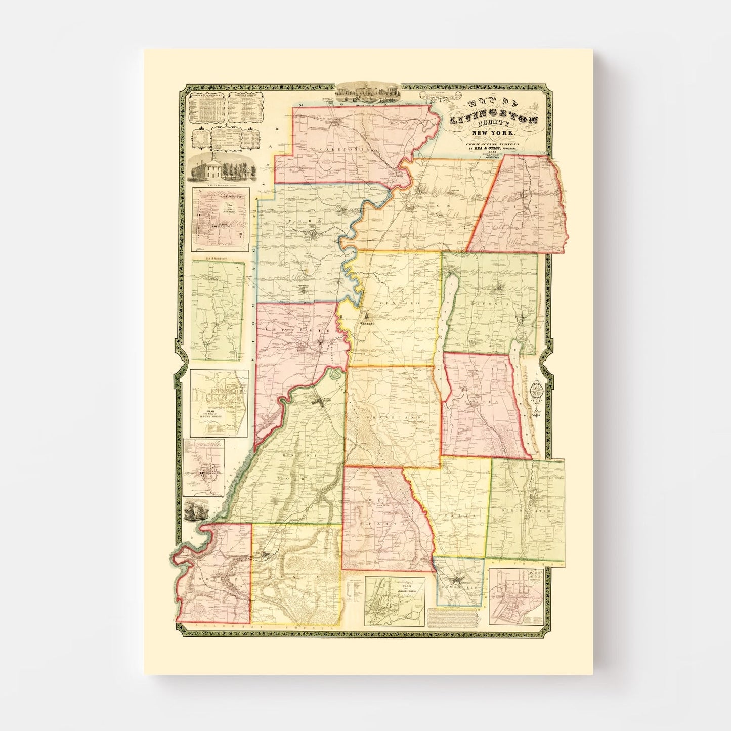 Vintage Map of Livingston County, New York 1852