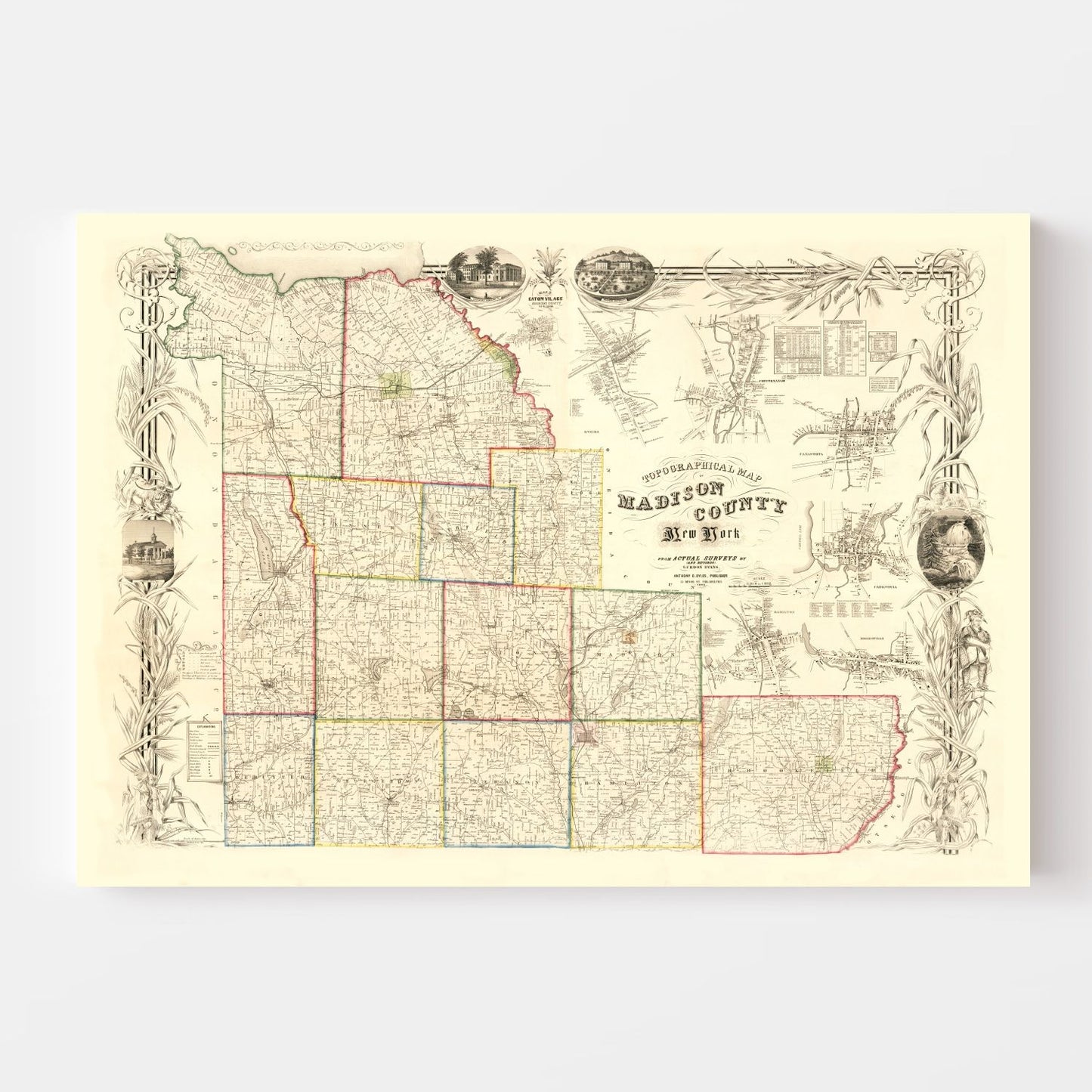 Vintage Map of Madison County, New York 1853