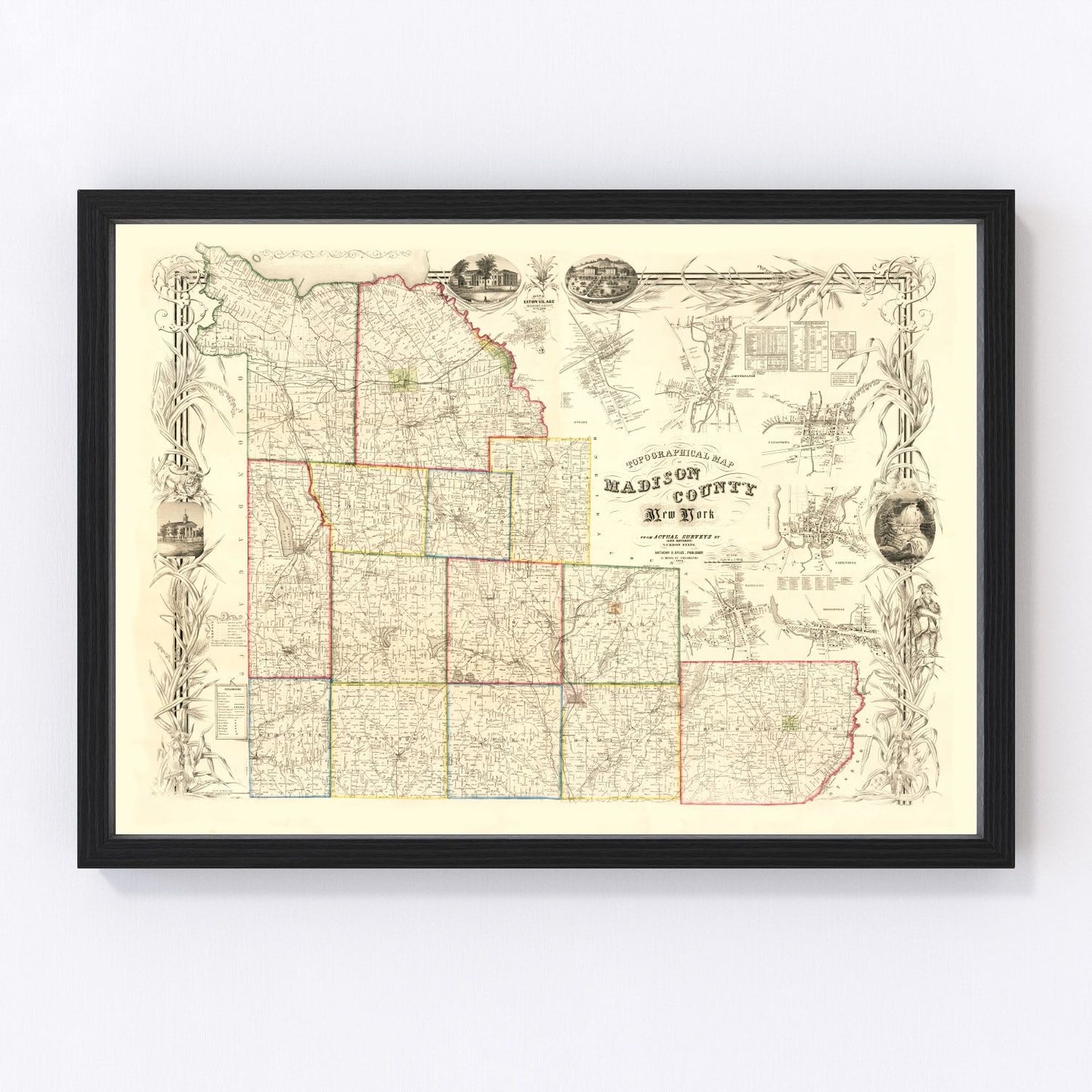 Vintage Map of Madison County, New York 1853