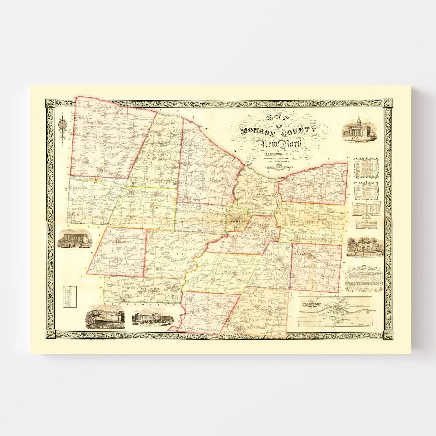 Vintage Map of Monroe County, New York 1852