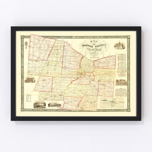 Vintage Map of Monroe County, New York 1852