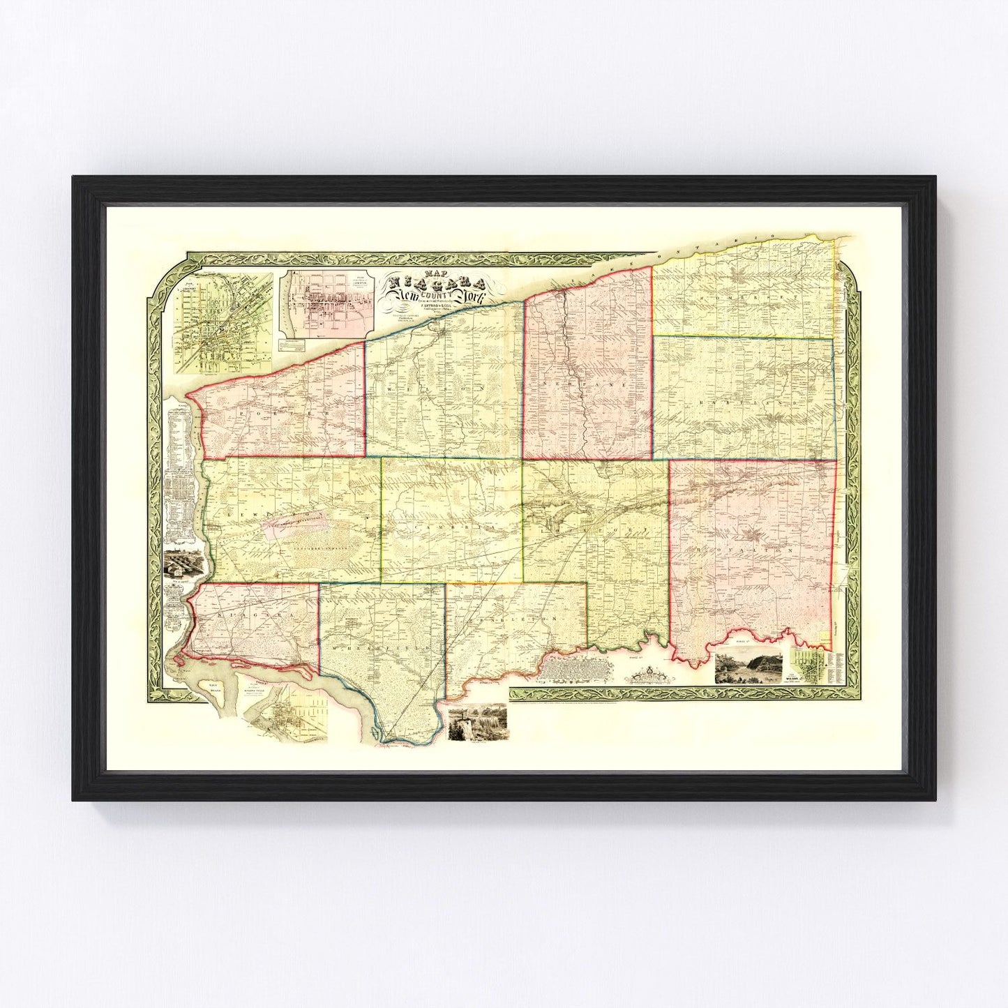 Vintage Map of Niagara County, New York 1852