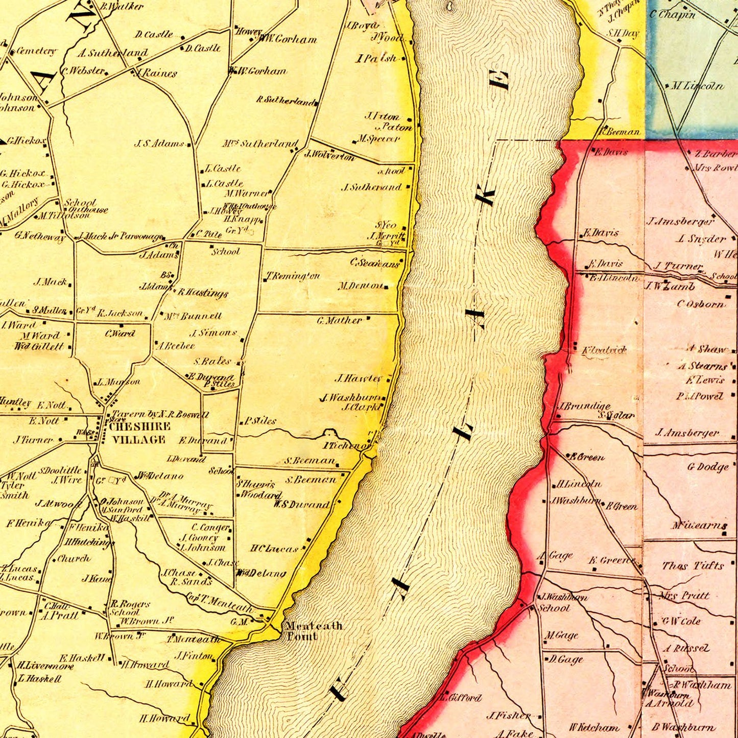 Vintage Map of Ontario County, New York 1852