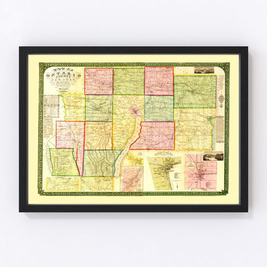 Vintage Map of Ontario County, New York 1852