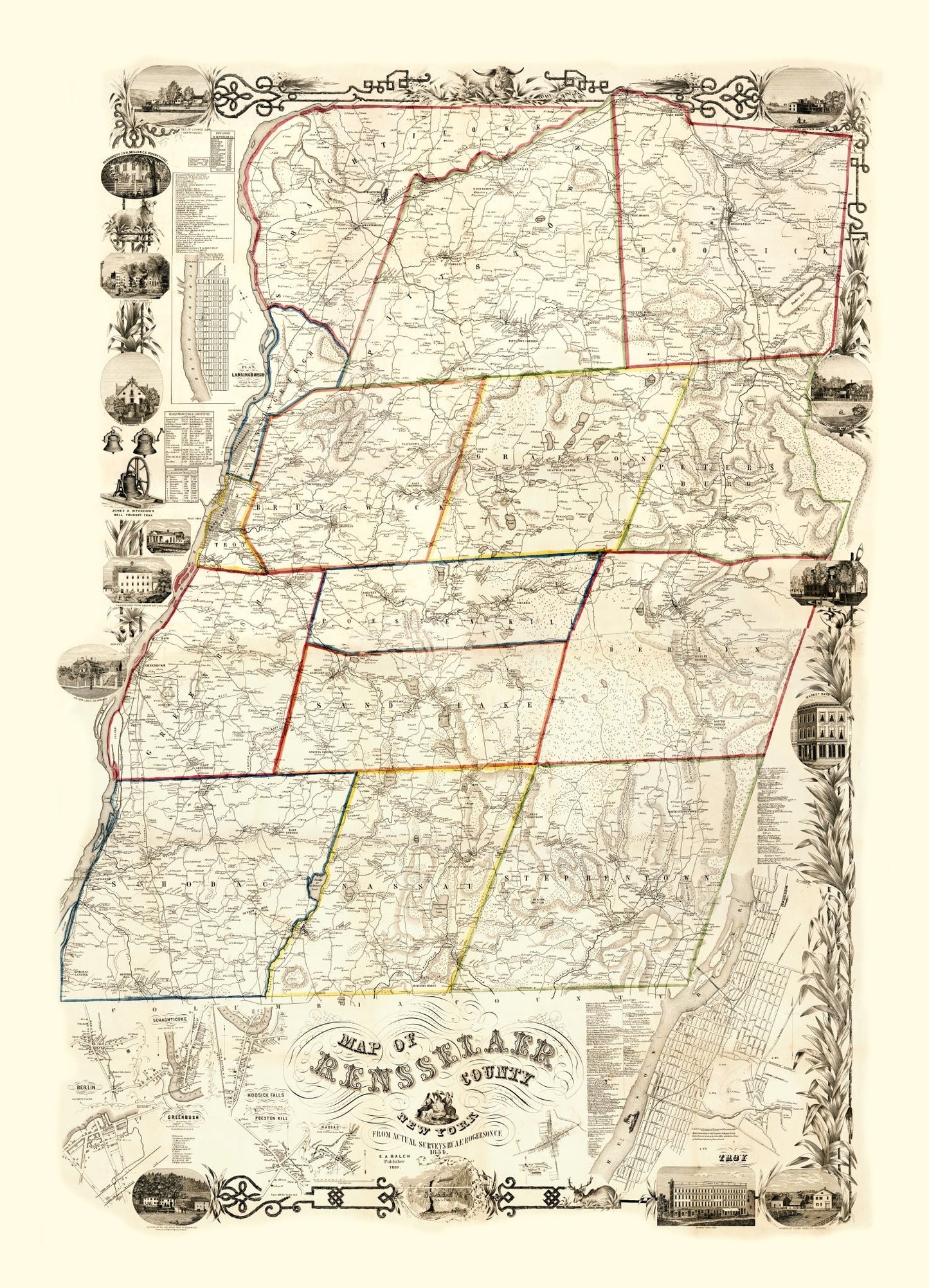Vintage Map of Rensselaer County, New York 1854