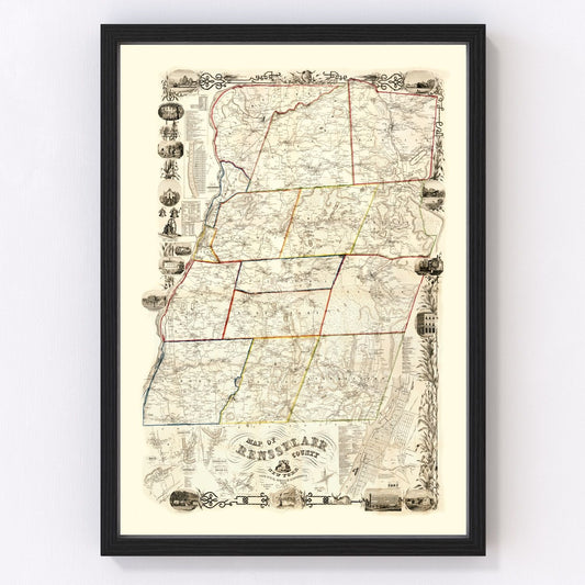 Vintage Map of Rensselaer County, New York 1854