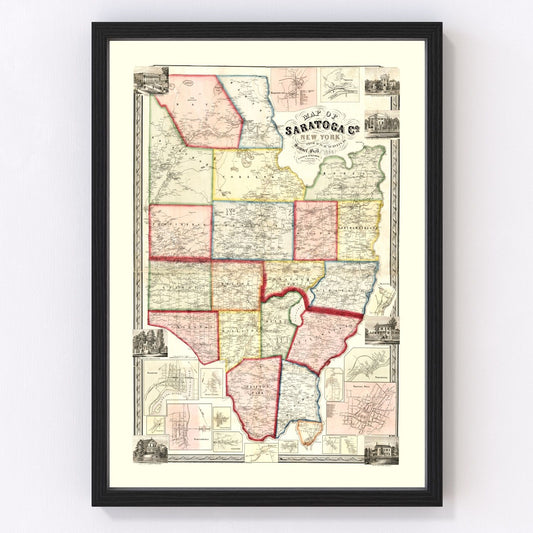 Vintage Map of Saratoga County, New York 1856