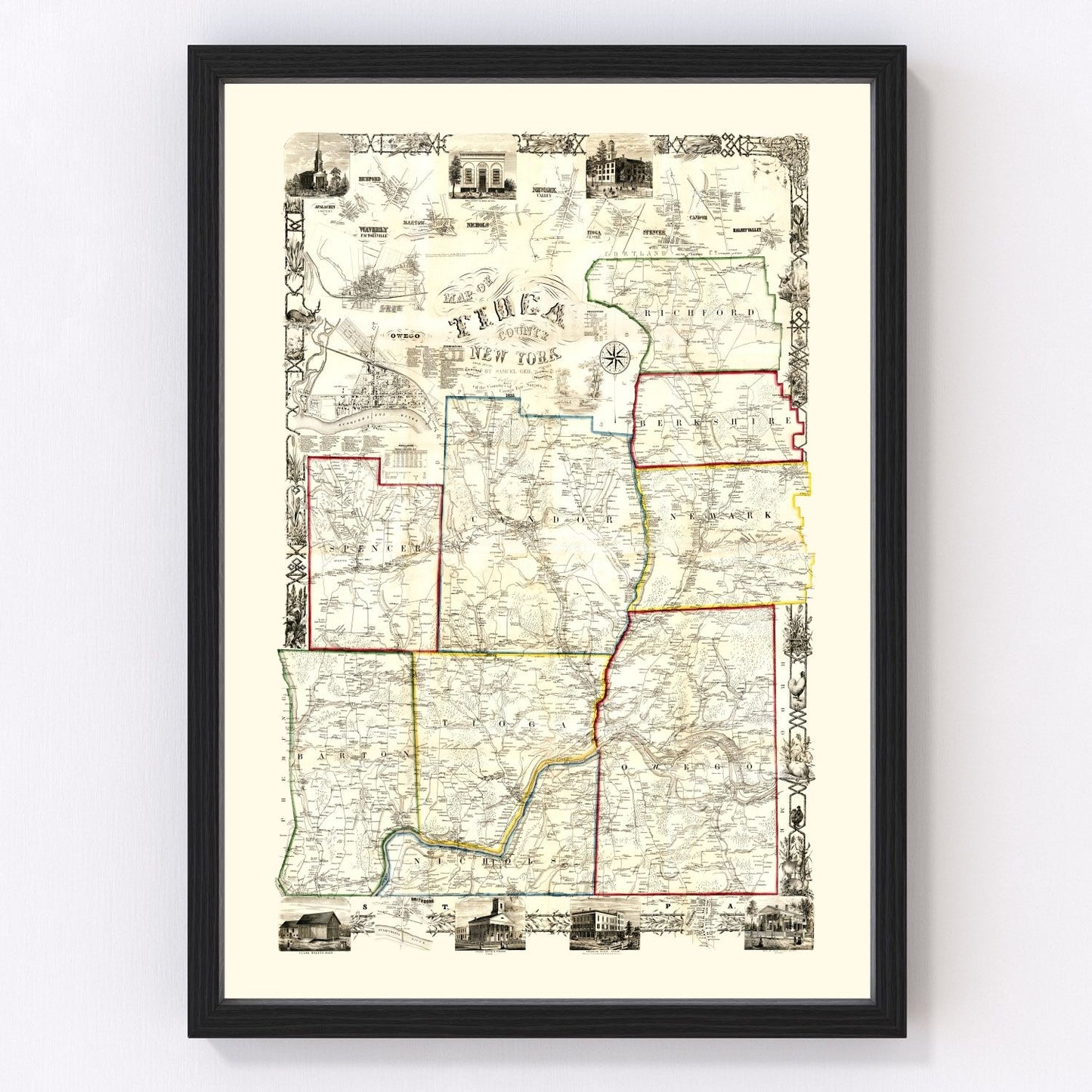Vintage Map of Tioga County, New York 1855